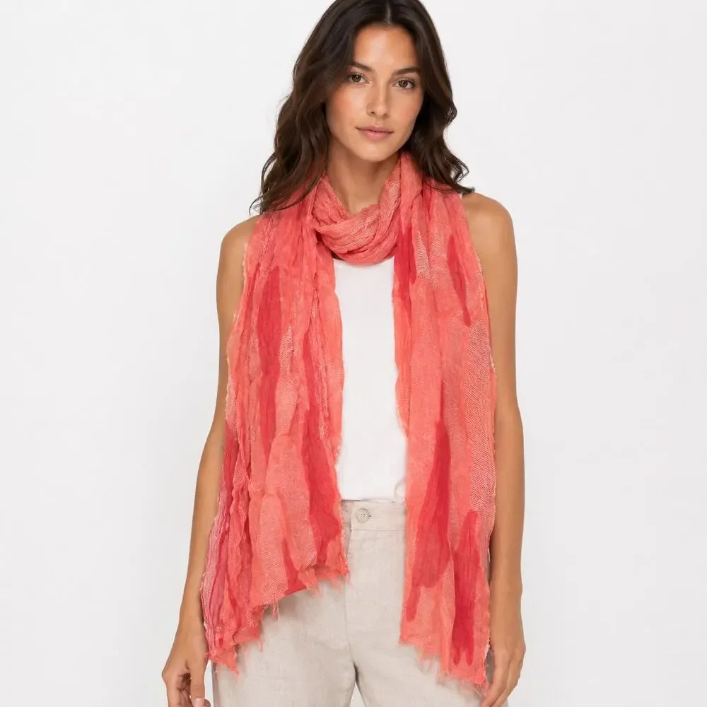 Eileen Fisher Gauze Scarf Lightweight Camo Abstract Peach Pink Rectangle Wrap